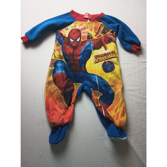 Vintage Spider Sense Spiderman Sleeper Infant Zip up Fleece 2010 Footie 12 M - Picture 1 of 5